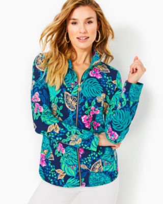 Lilly Pulitzer Upf 50+ Leona Zip-up Jacket In Low Tide Navy Life Of The Party