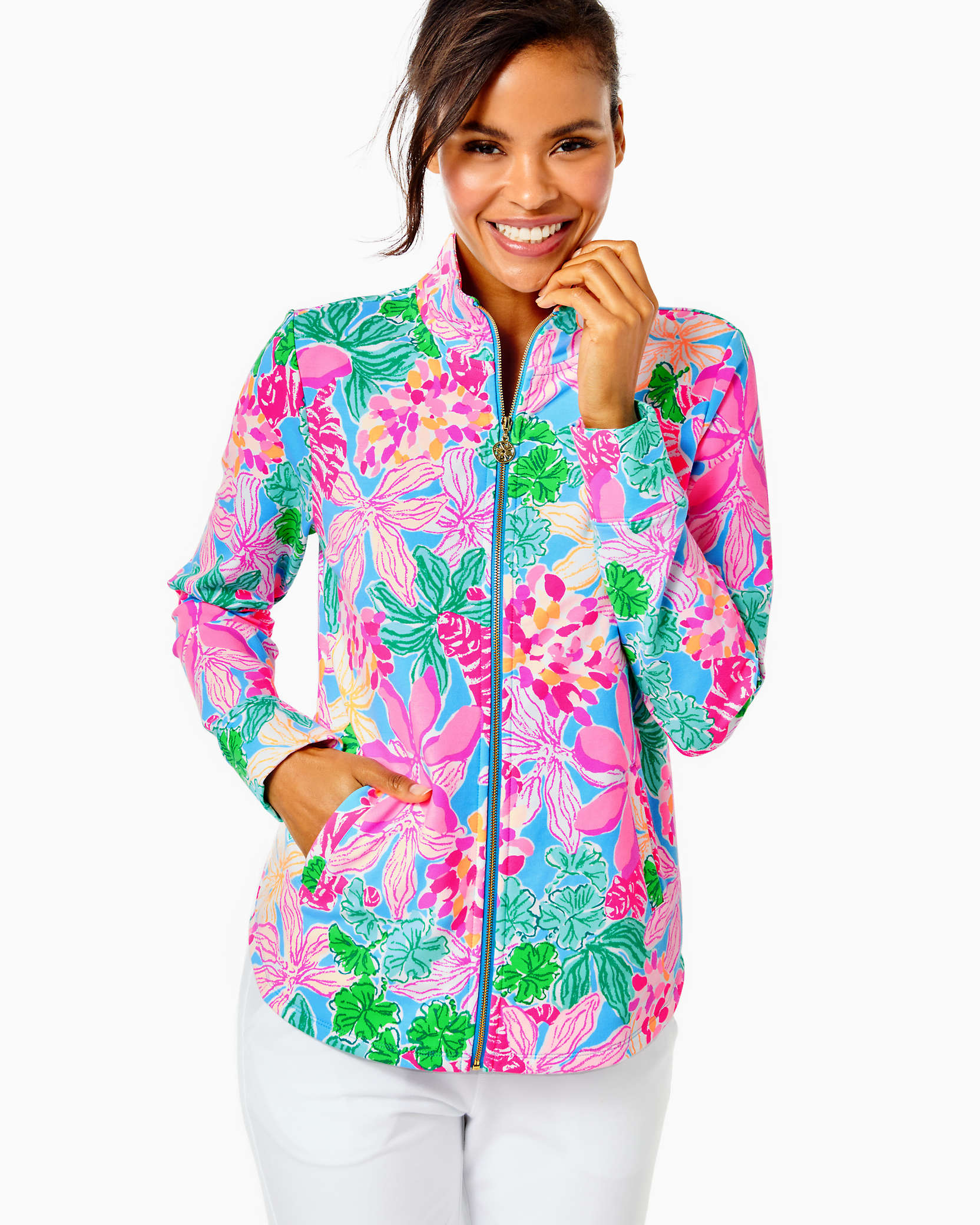 Lilly Pulitzer Upf 50+ Leona Zip-up Jacket In Multi Tigers Lair