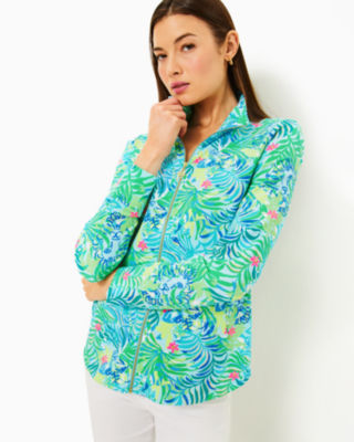 UPF 50+ Leona Zip-Up Jacket - Resort White Seashell Splendor