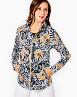 Lilly Pulitzer Upf 50+ Leona Zip-up Jacket In Onyx Peony Party