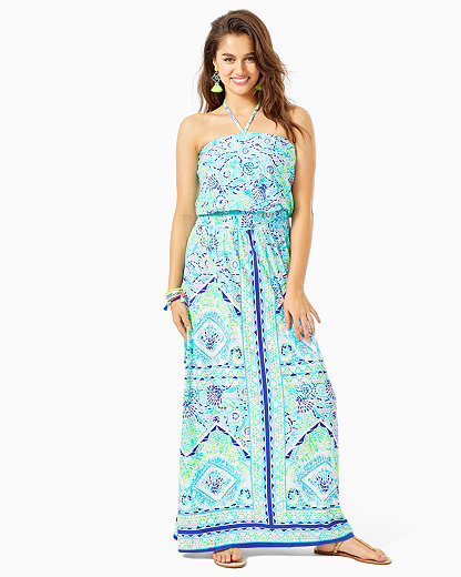 Lilly Pulitzer Marnie Strapless Maxi Dress In Blue Ibiza Open Water Engineered Maxi
