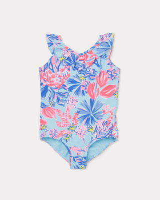 UPF 50+ Girls Janah One-Piece Swimsuit, Multi Elephant Splash, large