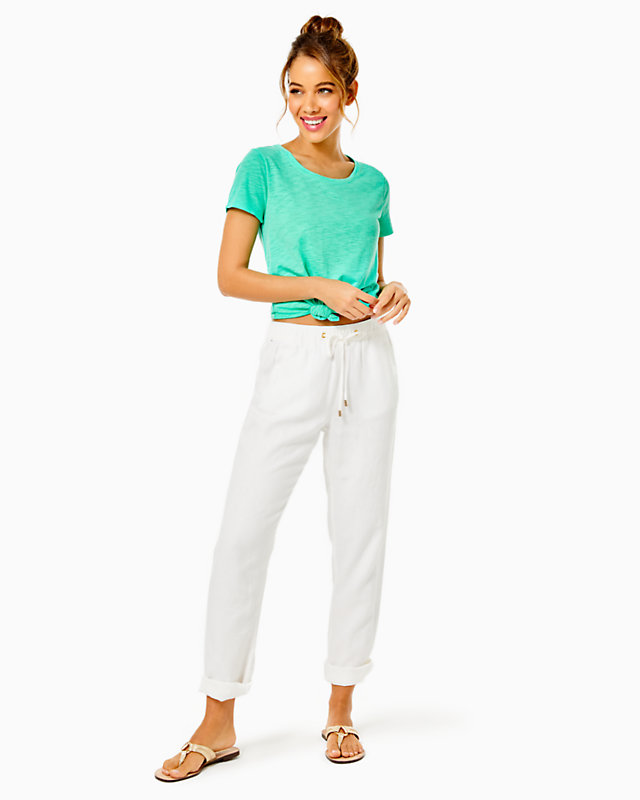 31" Taron Mid-Rise Linen Pant, Resort White, large - Lilly Pulitzer