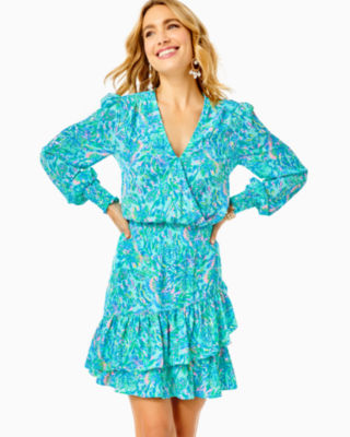 Lilly Pulitzer Cristiana Stretch Dress In Surf Blue Coral Of The Story