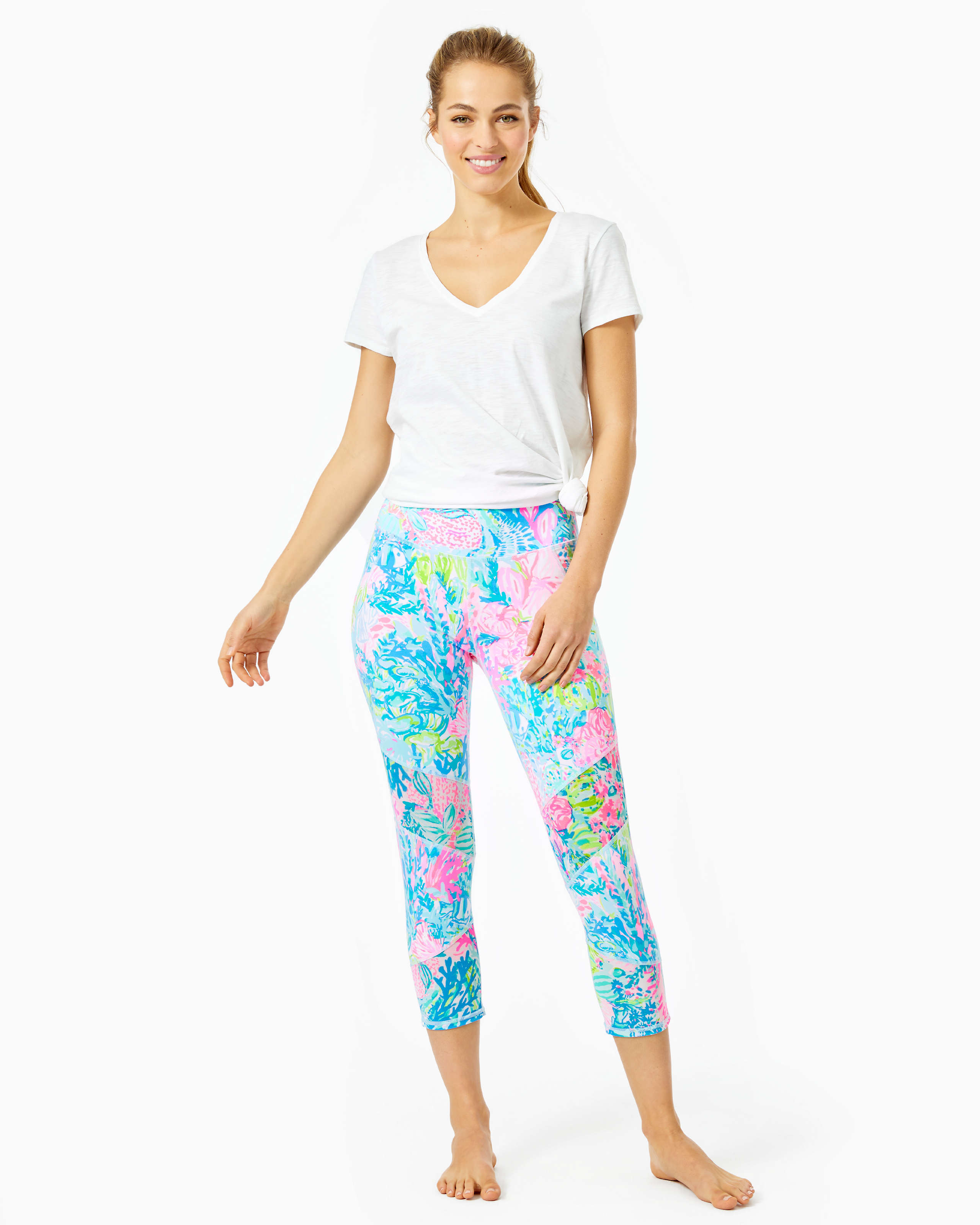 UPF 50+ Luxletic 21" Weekender High Rise Crop Pant, Multi Fished My Wish, large - Lilly Pulitzer Zoomed