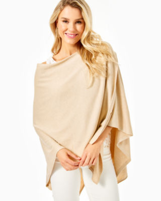 Terri Sweater Wrap, Heathered Sand Bar Metallic, large  - Lilly Pulitzer