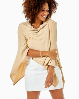 Terri Sweater Wrap, Heathered Sand Bar Metallic, large image 4 - Lilly Pulitzer