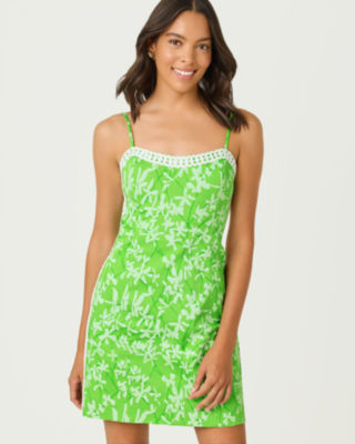 Shelli Stretch Dress, Crocodile Green Liza Overprint, large
