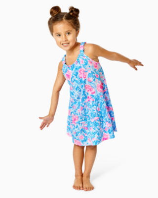 Lilly Pulitzer Girls Mini Loro Swing Dress In Bondi Blue My Little Peony