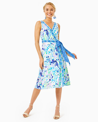 Lilly Pulitzer Shaylee Stretch Midi Wrap Dress In Resort White Shell Beach  Engineered Dress | ModeSens