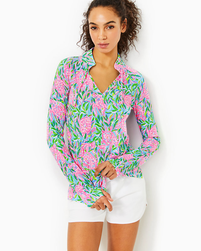 UPF 50+ Luxletic Cassi Popover, Frenchie Blue Turtley In Love, large - Lilly Pulitzer
