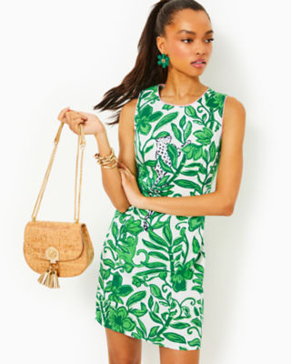 Mila Stretch Shift Dress, Fiddle Leaf Green Escape Plan Engineered Woven Dress, large - Lilly Pulitzer