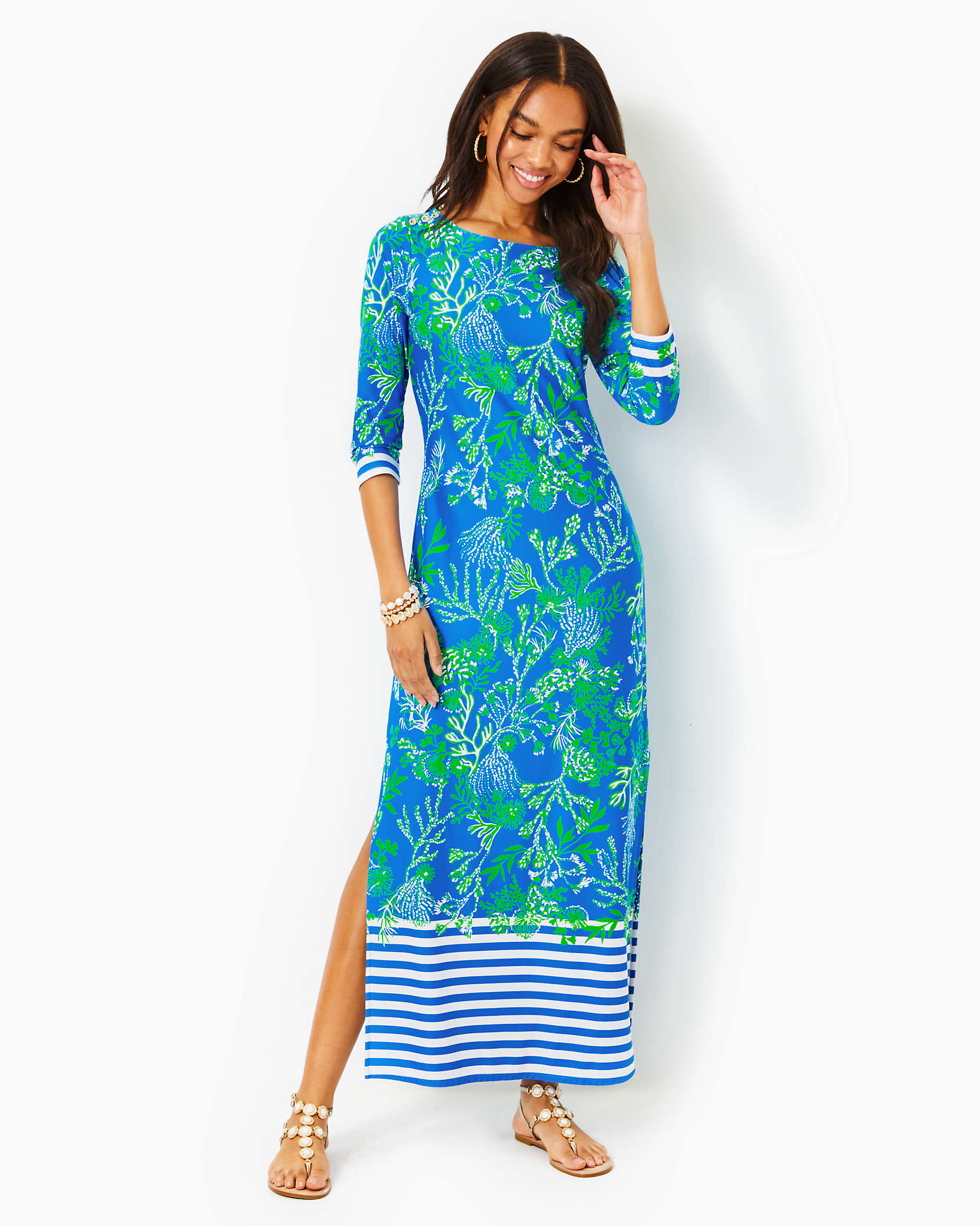 Shop Lilly Pulitzer Upf 50+ Chillylilly Seralina Maxi Dress In Briny Blue A Bit Salty Engineered Chillylilly