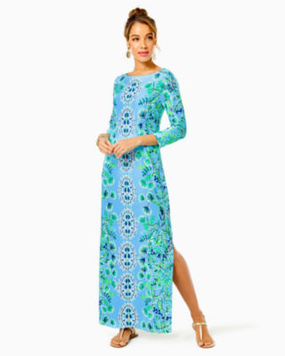 Lilly Pulitzer Upf 50+ Chillylilly Seralina Maxi Dress In Frenchie Blue Mosaic Shells Engineered Chillylilly