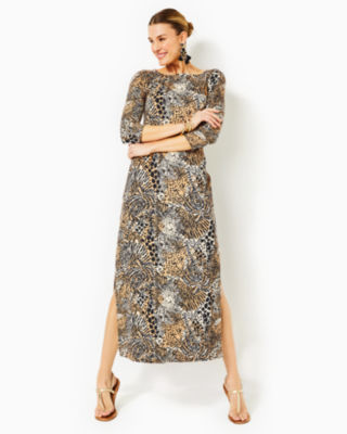 Lilly Pulitzer Upf 50+ Chillylilly Seralina Maxi Dress In Rattan Walk On The Wild Side