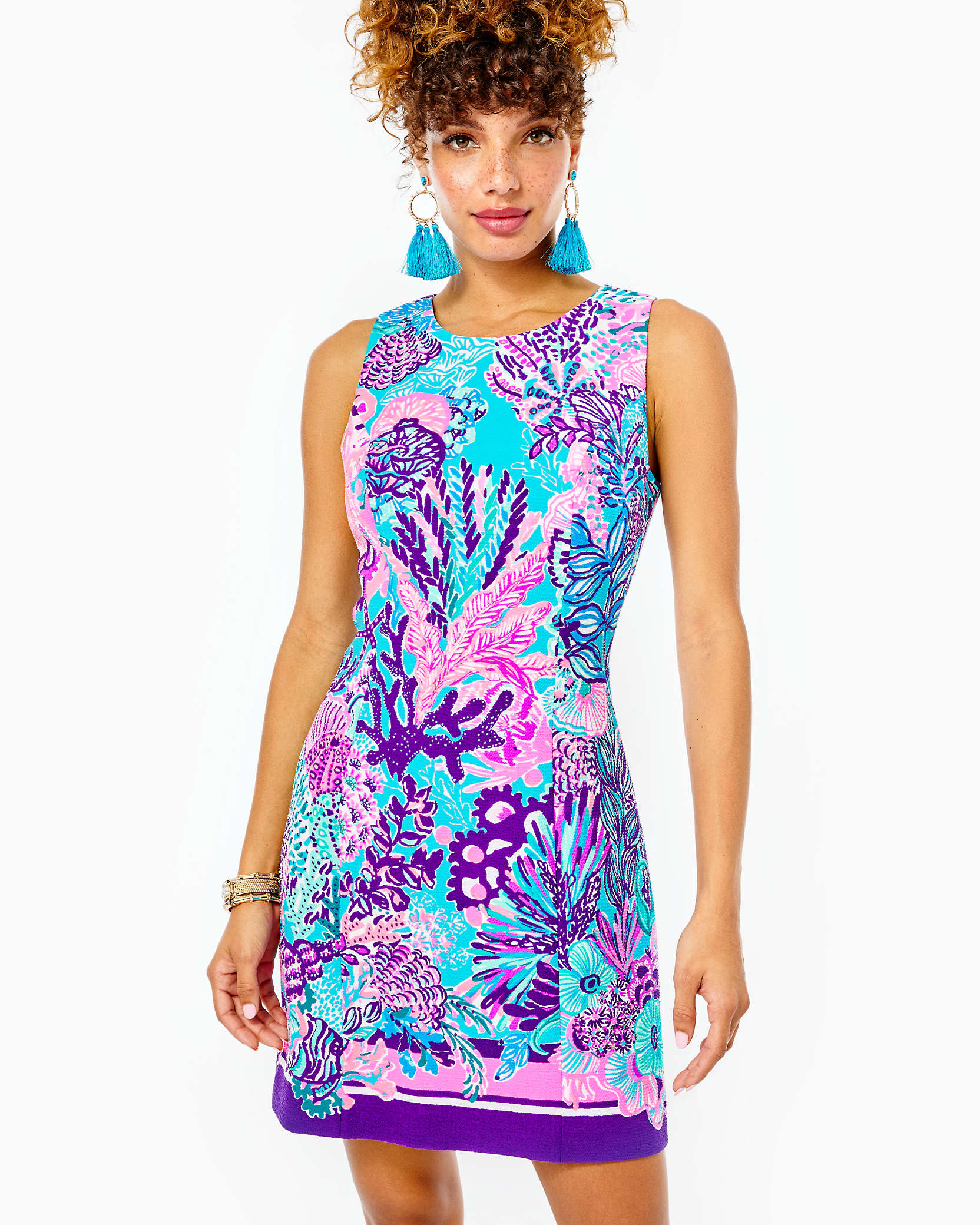 Lilly Pulitzer Mila Stretch Shift Dress In Turquoise Oasis Snuba Duba Doo Engineered Shift