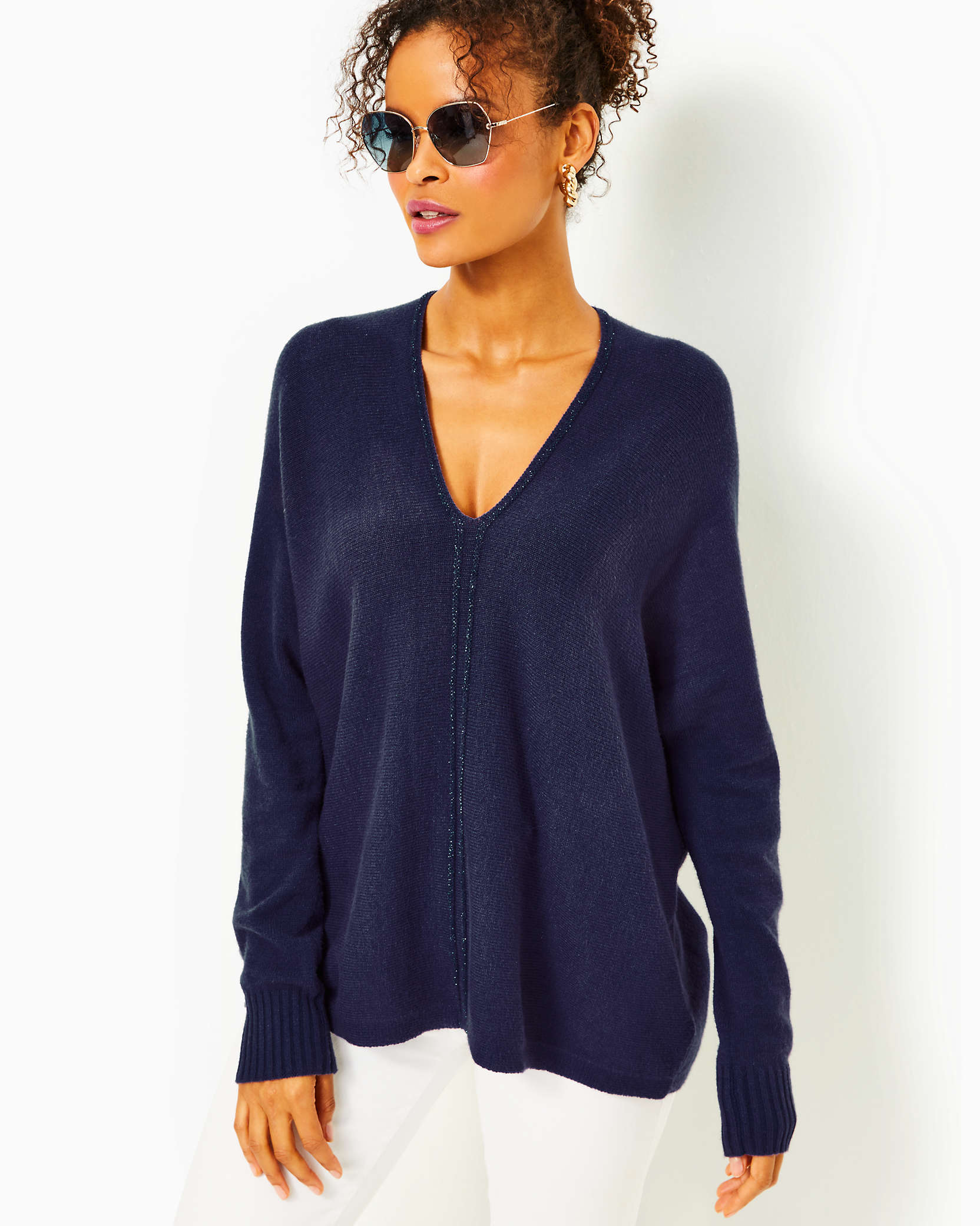 Shop Lilly Pulitzer Sevie Dolman Sleeve Sweater In Low Tide Navy