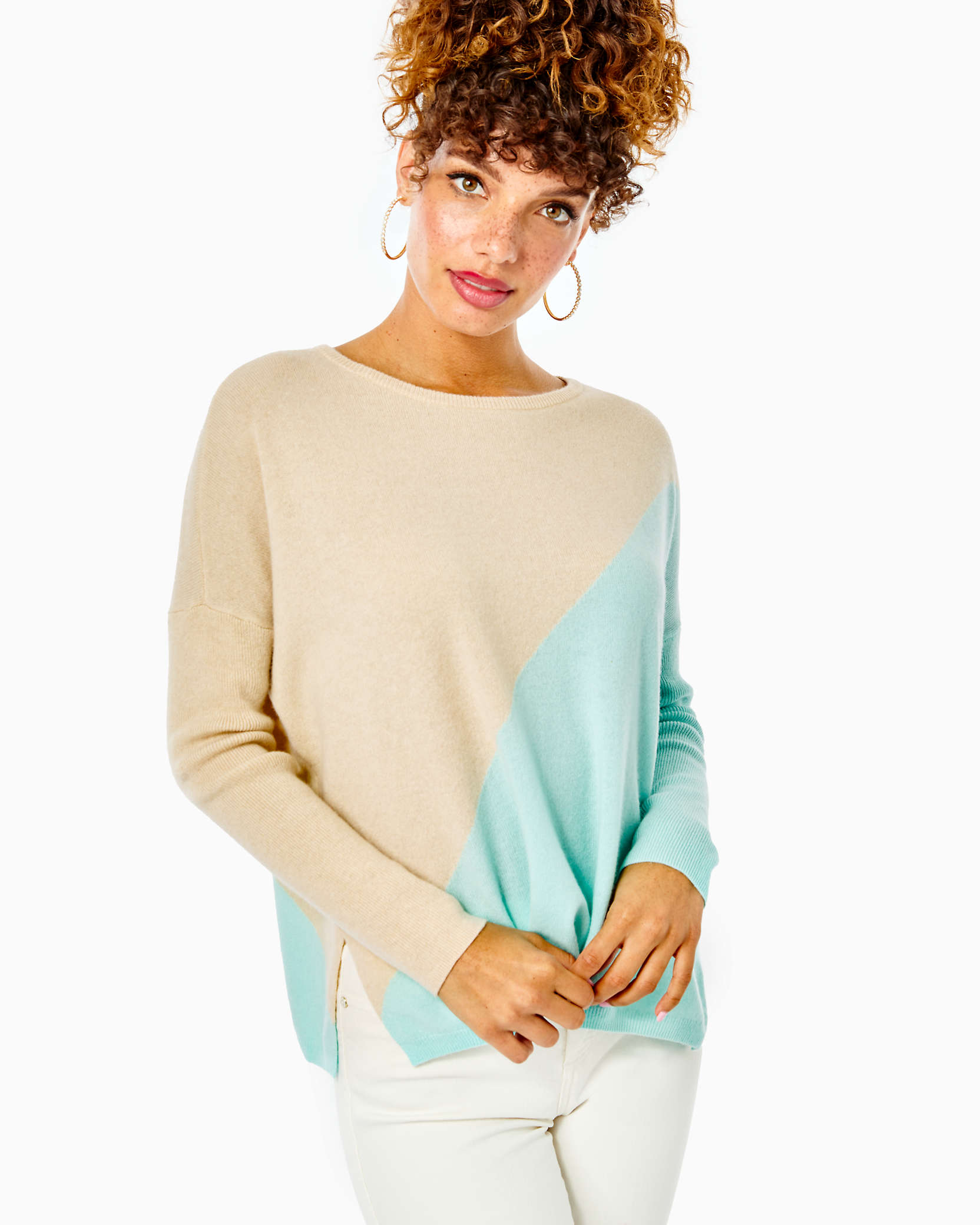 Lilly Pulitzer Napa Cashmere Sweater In Seasalt Blue Diagonal Colorblock