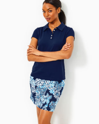 UPF 50+ Luxletic Frida Scallop Polo Top, Low Tide Navy, large - Lilly Pulitzer