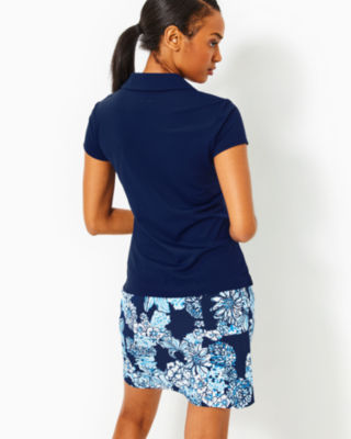 UPF 50+ Luxletic Frida Scallop Polo Top, Low Tide Navy, large image 1