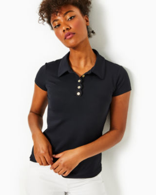 Lilly Pulitzer Upf 50+ Luxletic Frida Scallop Polo Top In Onyx