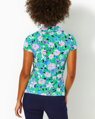 Shop Lilly Pulitzer Upf 50+ Luxletic Frida Scallop Polo Top In Spearmint Golf Till You Drop