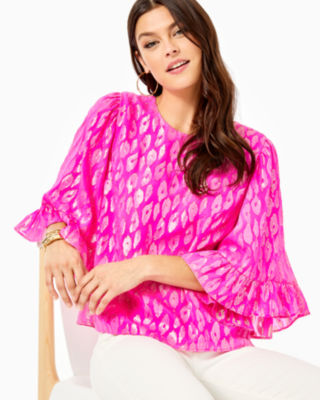 Image of Lilly Pulitzer Francis Flounce Sleeve Silk Top