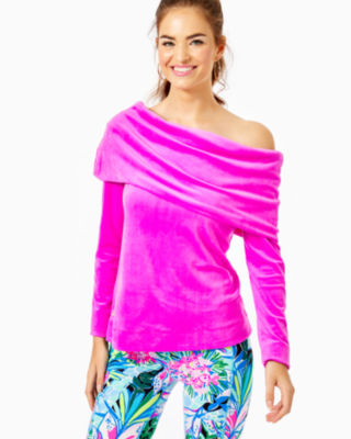 Belinda Off-The-Shoulder Velour Sweatshirt, , large - Lilly Pulitzer