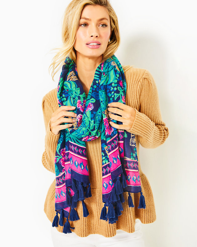 Resort Scarf, Low Tide Navy Life Of The Party Engineered Resort Scar, large - Lilly Pulitzer