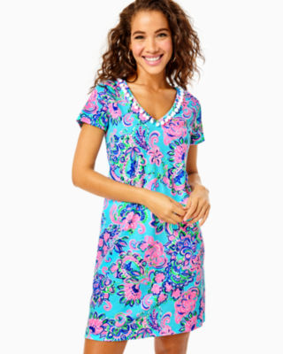 Lilly Pulitzer Etta V-neck Dress In Blue Horizon Jungle Sunrise