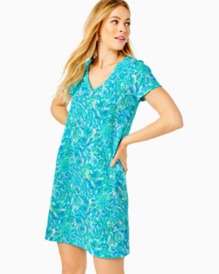 Lilly Pulitzer Etta V-neck Dress In Surf Blue Coral Of The Story