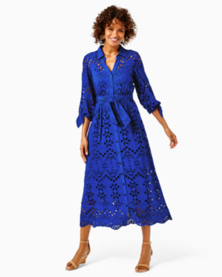 Lilly Pulitzer Amrita Eyelet Midi Dress In Borealis Blue Soiree Eyelet