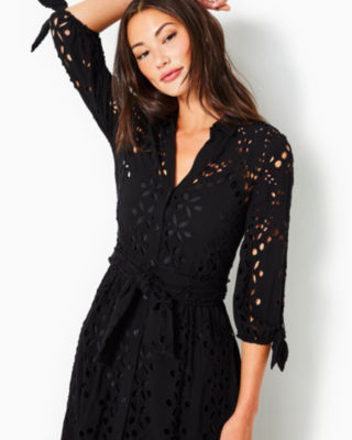 Shop Lilly Pulitzer Amrita Eyelet Midi Dress In Onyx Soiree Eyelet