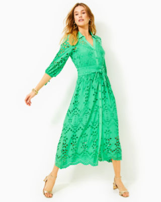 Amrita Eyelet Midi Dress, Spearmint Soiree Eyelet, large image undefined