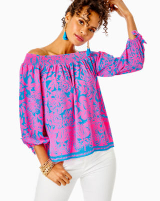 Lilly Pulitzer Maryellen Off-the-shoulder Top In Dew Drop Stay Fly