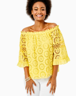 Laurenne Off-The-Shoulder Eyelet Top, , large - Lilly Pulitzer