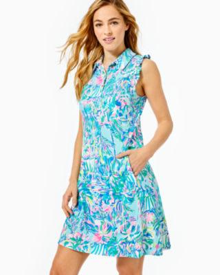 Lilly Pulitzer Upf 50+ Luxletic Silvia Dress In Blue Ibiza Cabana Cocktail