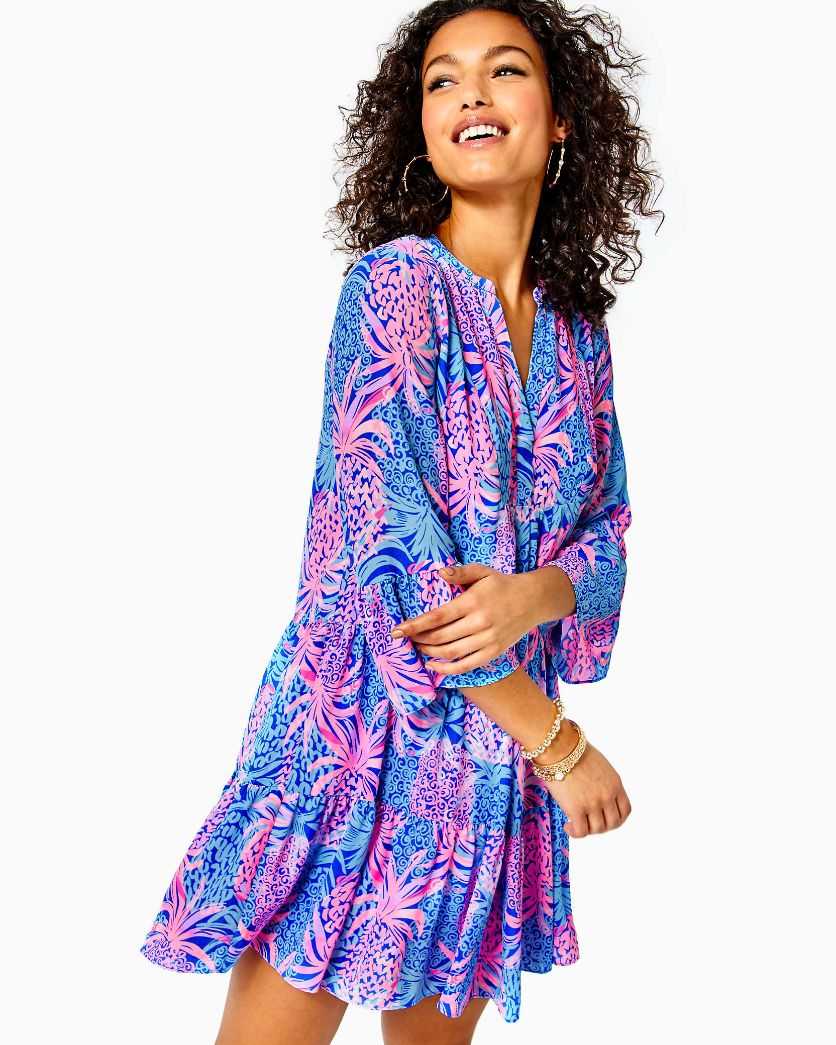 Lilly Pulitzer Gabriel Dress In Borealis Blue Tropic Down Low