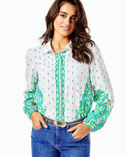 Lilly Pulitzer Women's Tavia Top In Teal Size X-large -