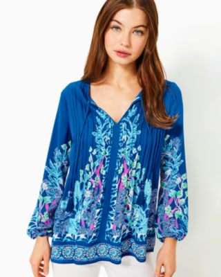 Marilina Tunic Top, Barton Blue Seacret Escape Engineered Tunic, large - Lilly Pulitzer