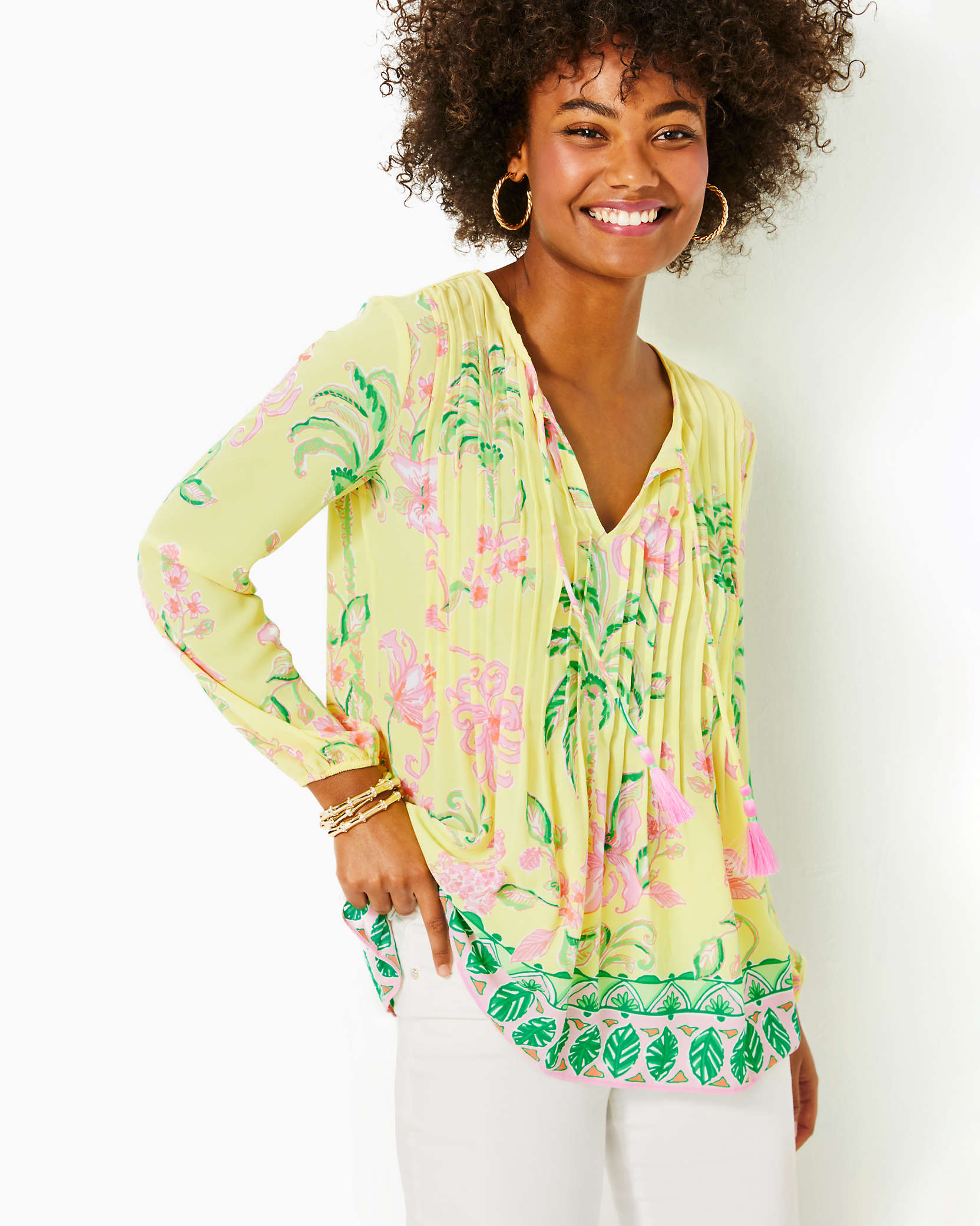Lilly Pulitzer Marilina Tunic Top In Finch Yellow Tropical Oasis Engineered Tunic