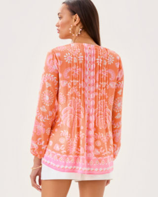 Marilina Tunic Top, Papaya Breezy Palm Engineered Tunic, large image 1