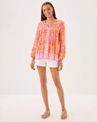Marilina Tunic Top, Papaya Breezy Palm Engineered Tunic, large image 3