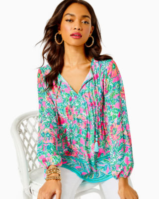 Lilly Pulitzer Marilina Tunic Top In Soleil Pink Perfect Poppy Engineered Tunic