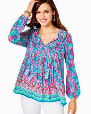 Lilly Pulitzer Marilina Tunic Top In Surf Blue Flim Flam Engineered Tunic