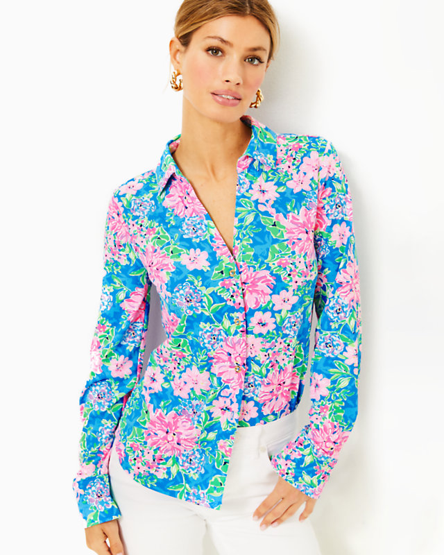 UPF 50+ ChillyLilly Marlena Button Down Top, Multi Spring In Your Step, large - Lilly Pulitzer