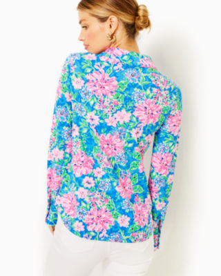 Shop Lilly Pulitzer Upf 50+ Chillylilly Marlena Button Down Top In Multi Spring In Your Step