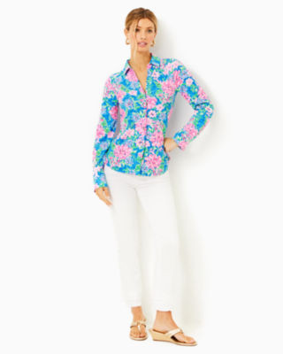 Shop Lilly Pulitzer Upf 50+ Chillylilly Marlena Button Down Top In Multi Spring In Your Step