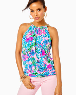Lilly Pulitzer Bowen Halter Top In Mandevilla Baby Paradise Petals