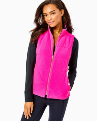 NWT Lilly Pulitzer Brooklee REVERSIBLE Fleece Vest LARGE, XL Pink  Grenadine/Navy